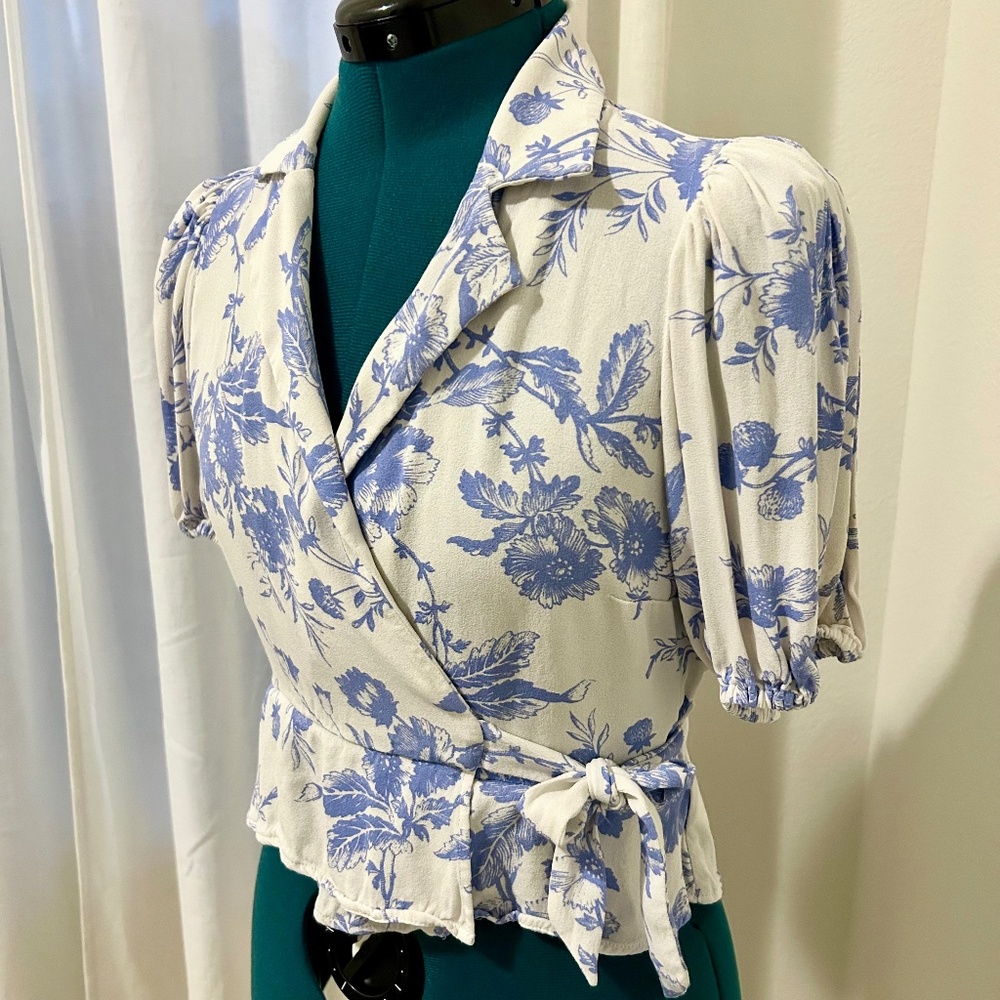 & Other Stories Wrap cropped top ft. French toile print